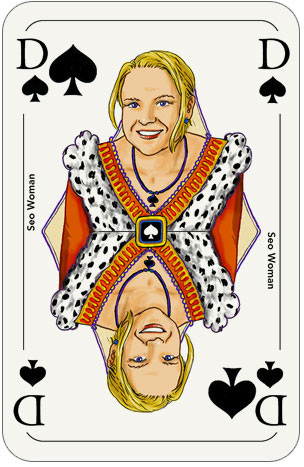 SEOwoman als Pik-Dame im SEO-Kartenspiel