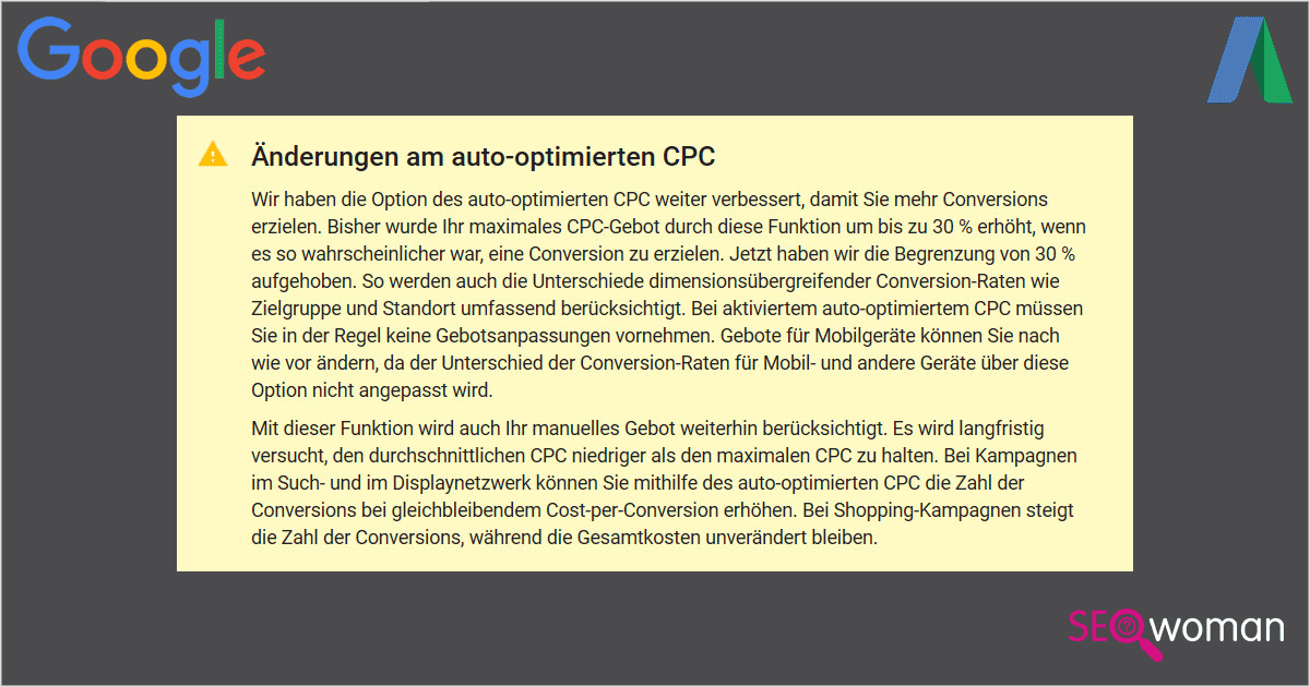 Google AdWords Auto-optimierter CPC Begrenzung