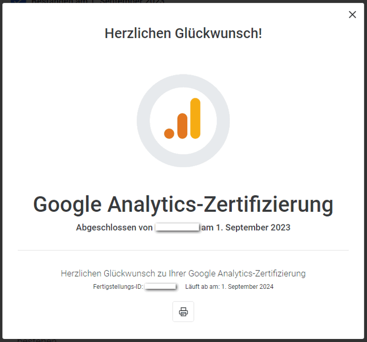 Zertifikat Google Prüfung Google Analytics 4