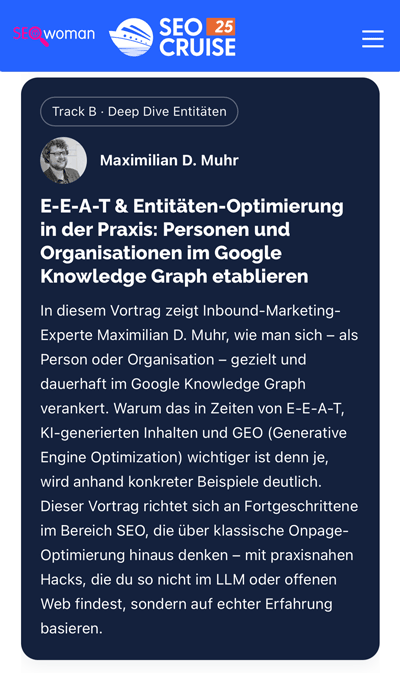 SEOcruise Programm: Track B Maximilian D. Muhr SEOcruise Programm: Maximilian D. Muhr