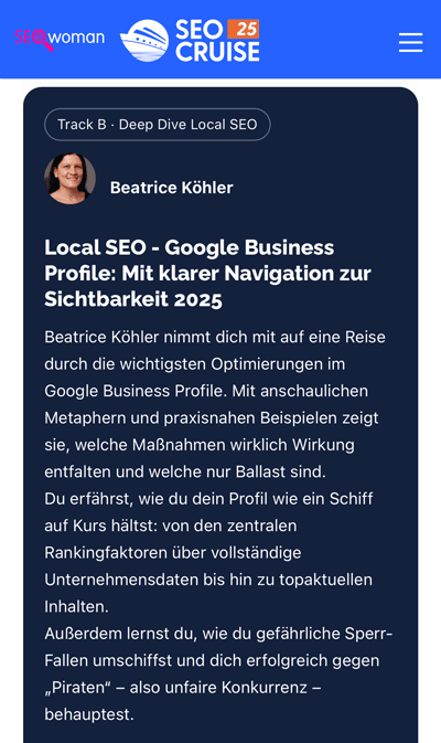 SEOcruise Programm: Beatrice Köhler SEOcruise Programm: Beatrice Köhler