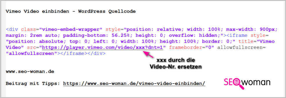 Vimeo Video in WordPress einbinden Quellcode Vimeo Video in WordPress einbinden Quellcode
