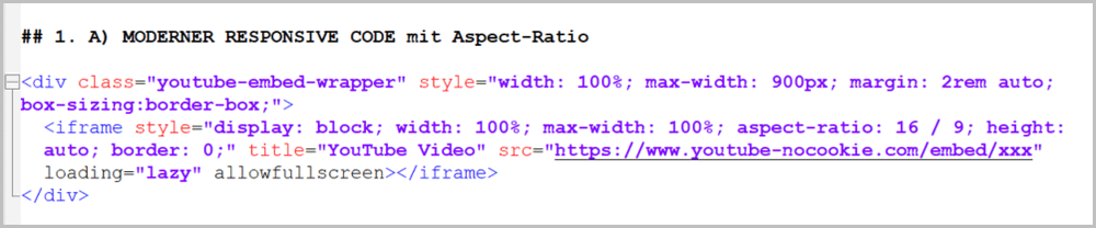 1. A) Moderner Responsive Code mit Aspect Ratio 1. A) Moderner Responsive Code mit Aspect Ratio