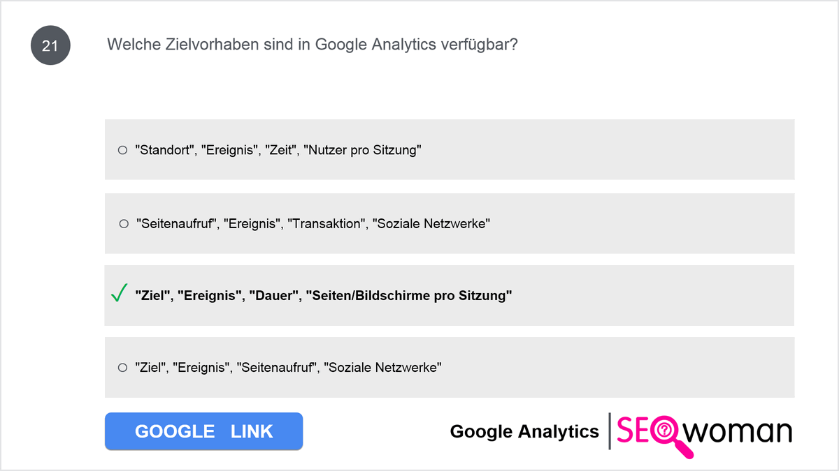 Welche Zielvorhaben sind in Google Analytics verfügbar?