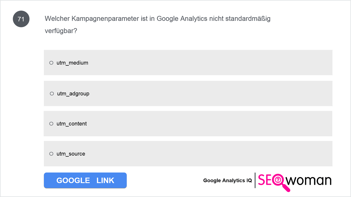Welcher Kampagnenparameter ist in Google Analytics nicht standardmäßig verfügbar?