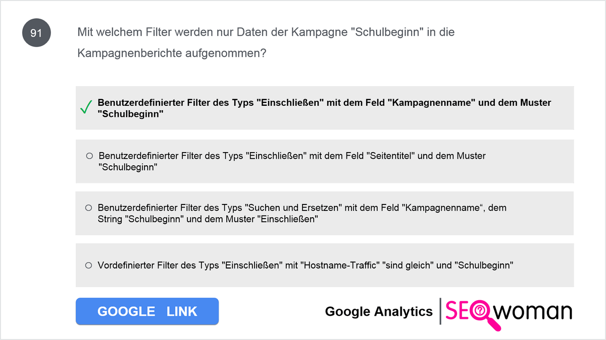 Mit welchem Filter werden nur Daten der Kampagne Schulbeginn in die Kampagnenberichte aufgenommen?