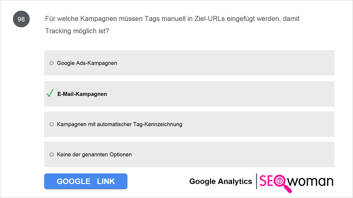 Für welche Kampagnen müssen Tags manuell in Ziel-URLs eingefügt werden, damit Tracking möglich ist?