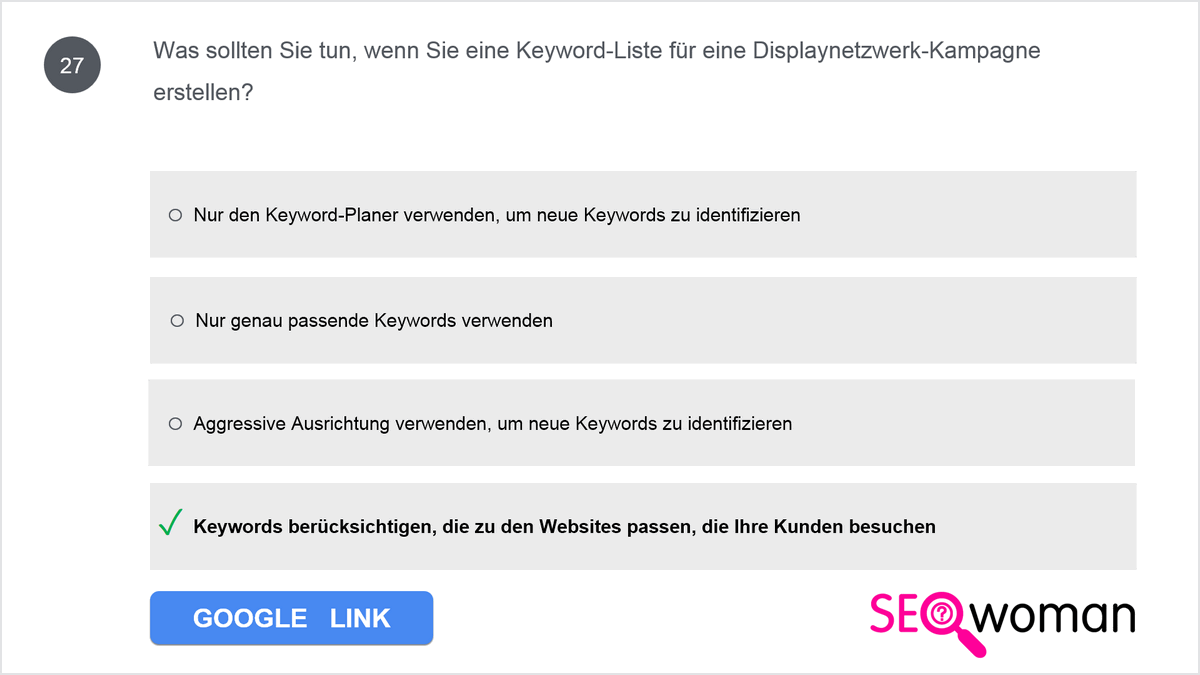 Was sollten Sie tun, wenn Sie eine Keyword-Liste für eine Displaynetzwerk-Kampagne erstellen?