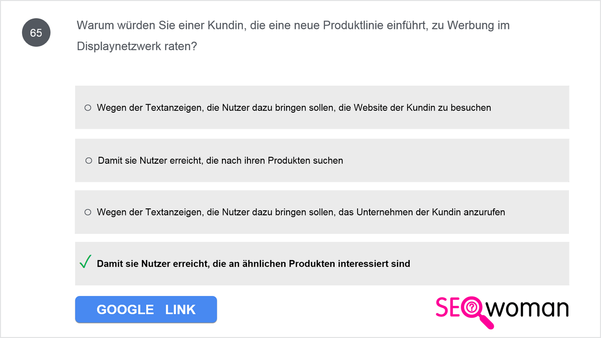 Warum würden Sie einer Kundin, die eine neue Produktlinie einführt, zu Werbung im Displaynetzwerk raten?