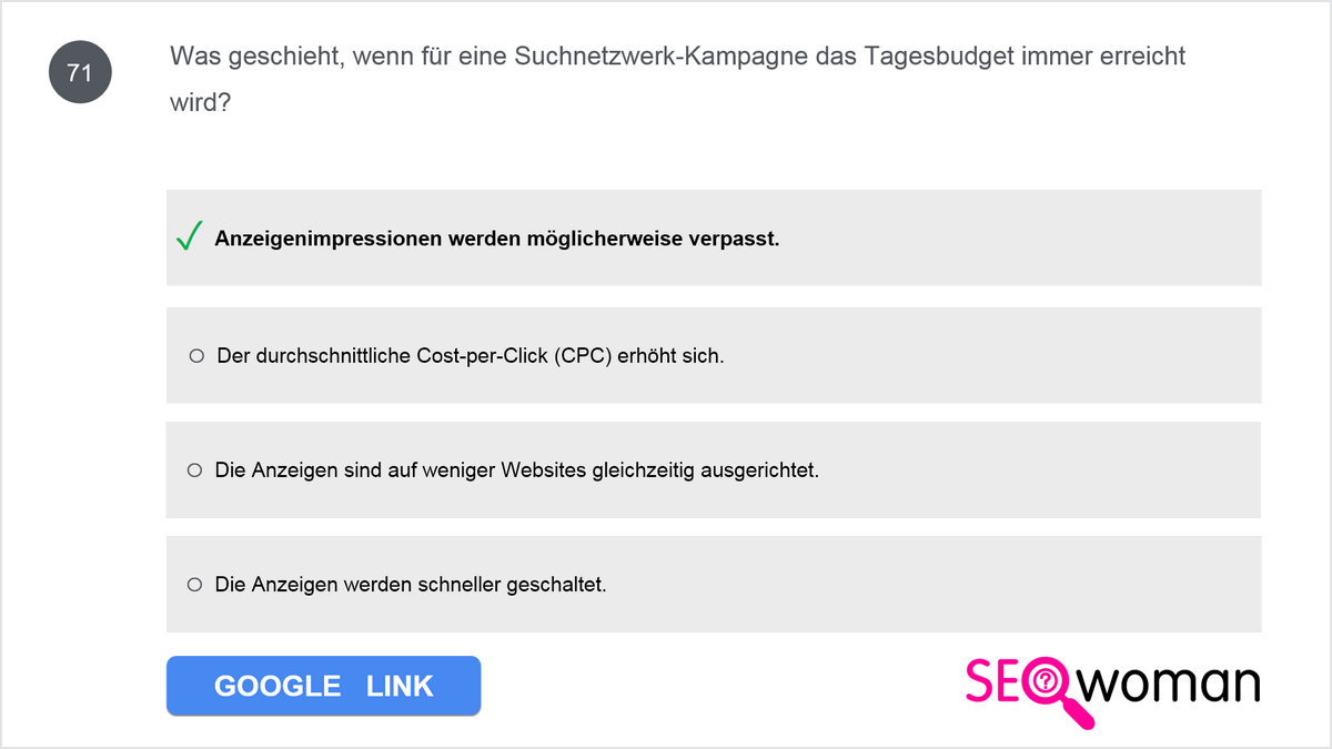 Was geschieht, wenn für eine Suchnetzwerk-Kampagne das Tagesbudget immer erreicht wird?