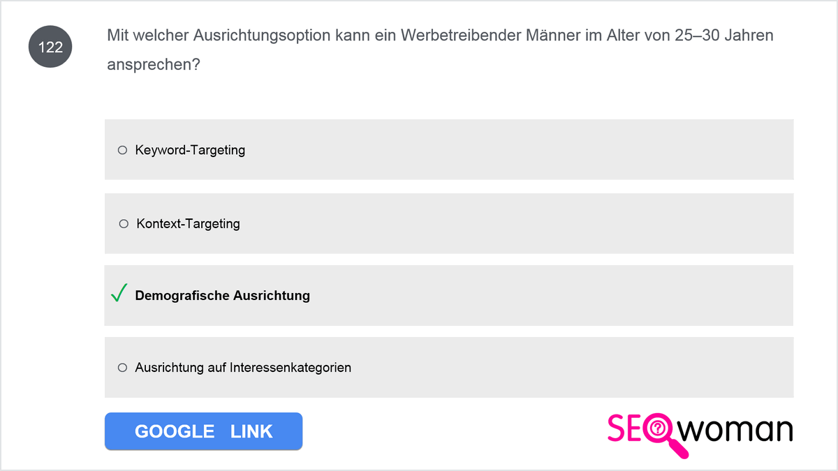 Mit welcher Ausrichtungsoption kann ein Werbetreibender Männer im Alter von 25–30 Jahren ansprechen?