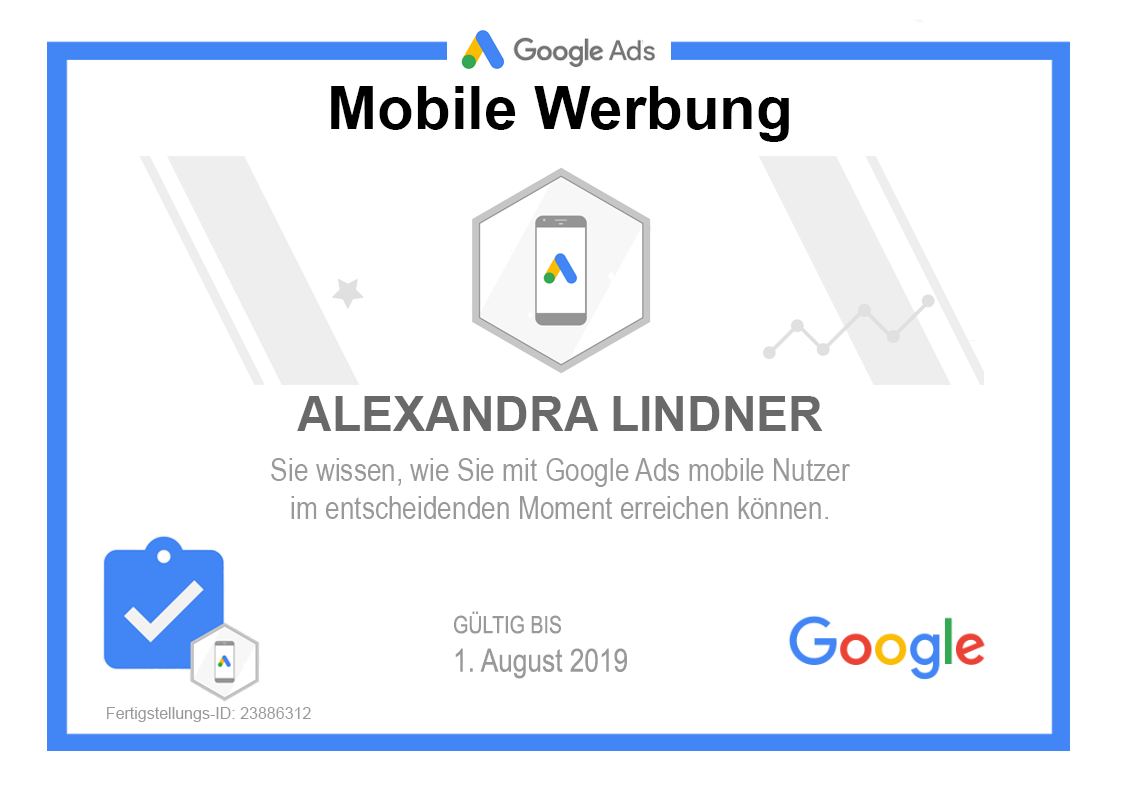 Zertifikat Google AdWords Mobile Werbung 2019