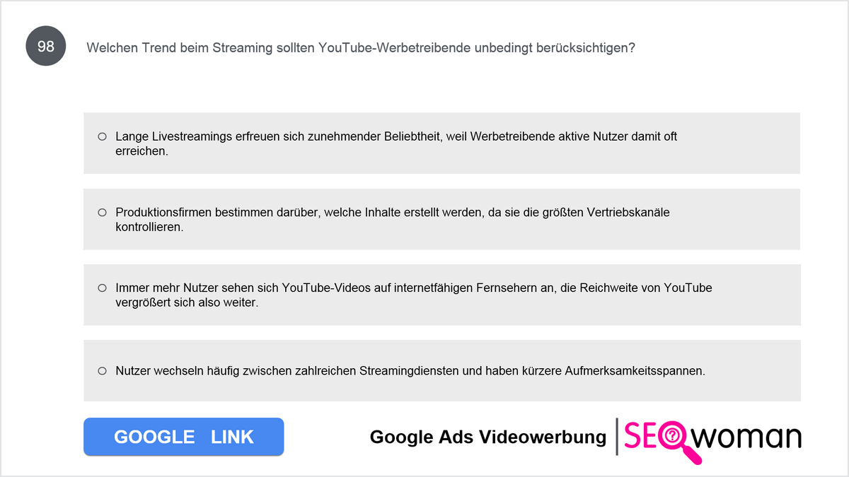 Welches der hinsichtlich der Effektivität von Videokampagnen für den Return on Investment und im Bereich der digitalen Medien entscheidenden Elemente ist am wichtigsten? 