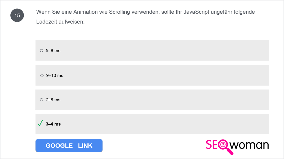 Wenn Sie eine Animation wie Scrolling verwenden, sollte Ihr JavaScript ungefähr folgende Ladezeit aufweisen: ...