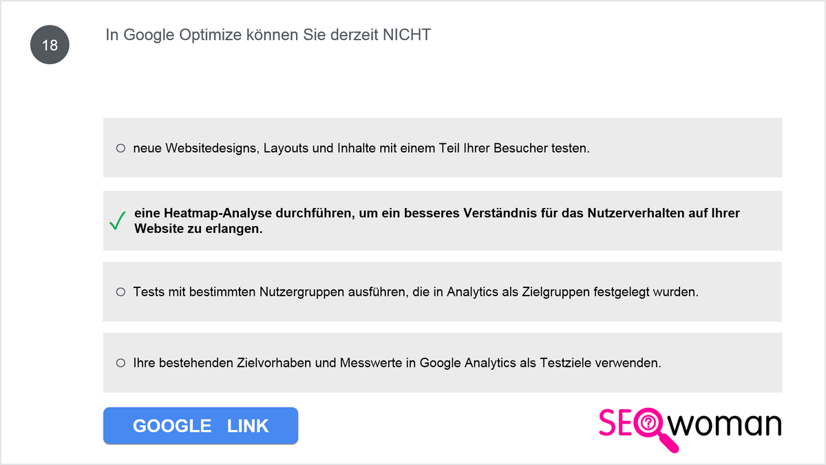 In Google Optimize können Sie derzeit NICHT