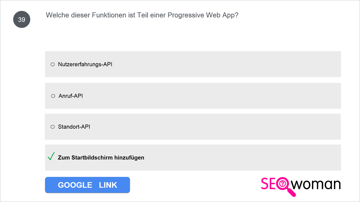 Welche dieser Funktionen ist Teil einer Progressive Web App?