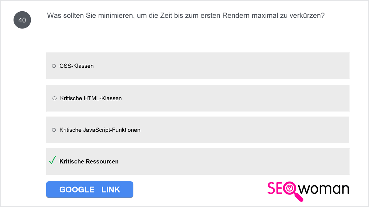 Was sollten Sie minimieren, um die Zeit bis zum ersten Rendern maximal zu verkürzen?