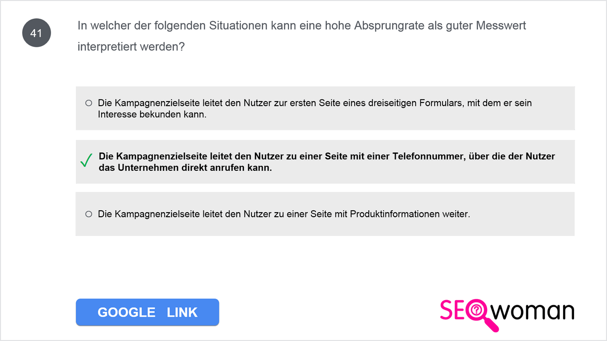 In welcher der folgenden Situationen kann eine hohe Absprungrate als guter Messwert interpretiert werden?